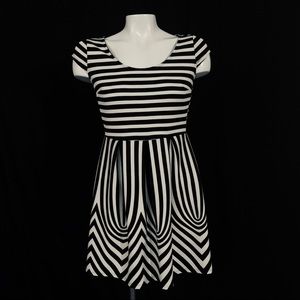 Ruby Rox Black & White Stripped Fit & Flare Dress